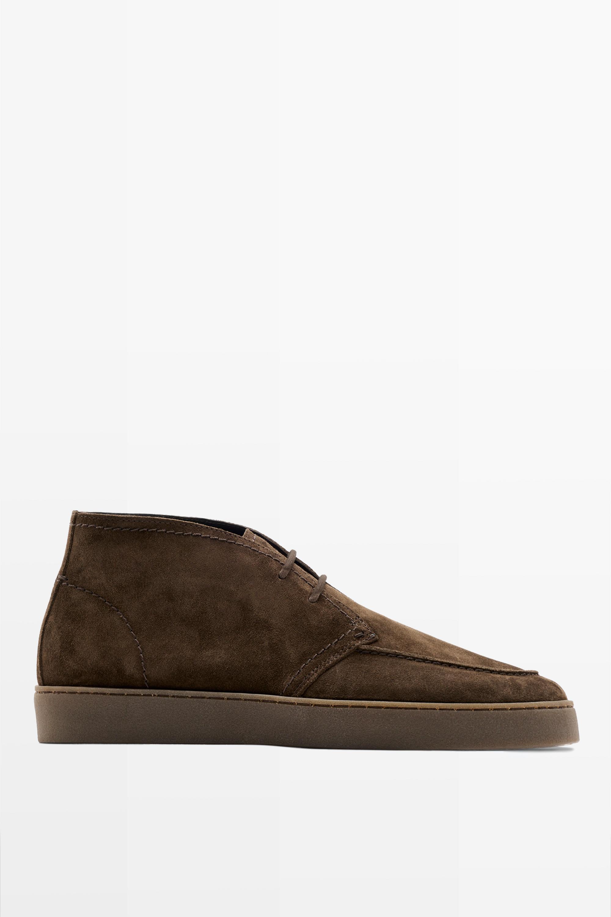 Split suede moc toe ankle-boot shoe
